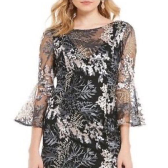 Badgley Mischka Dresses & Skirts - Badgley Mischka Multi Color Embroidered Net Overlay Cocktail Midi Dress Size 2